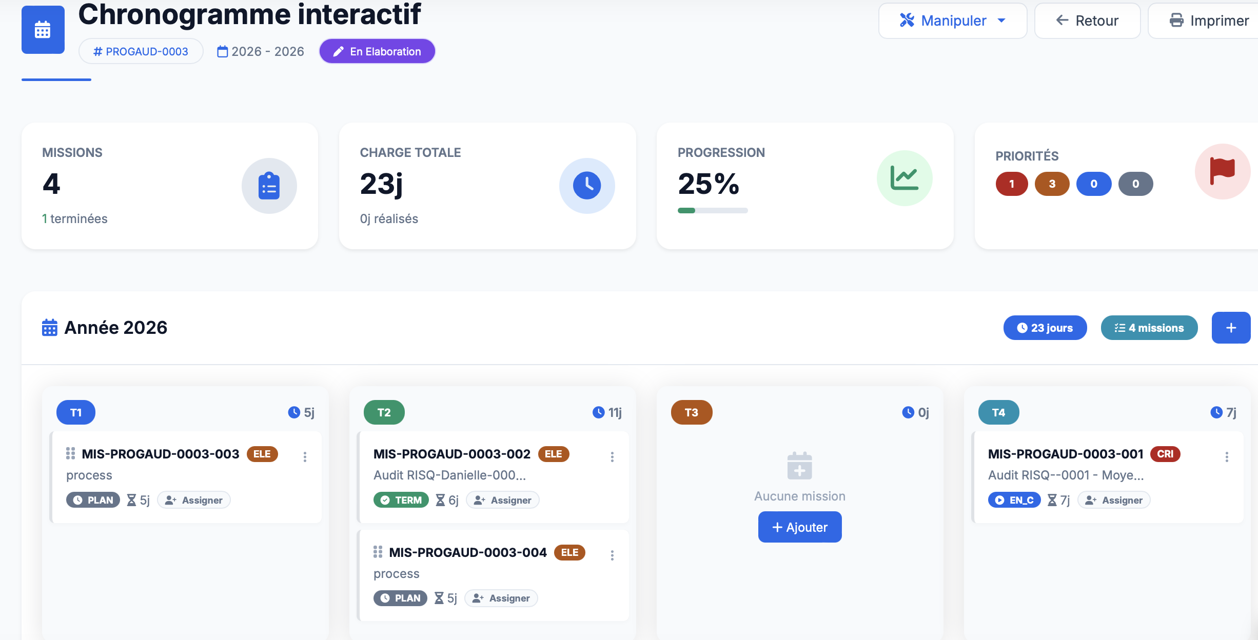 Programmation d'audit