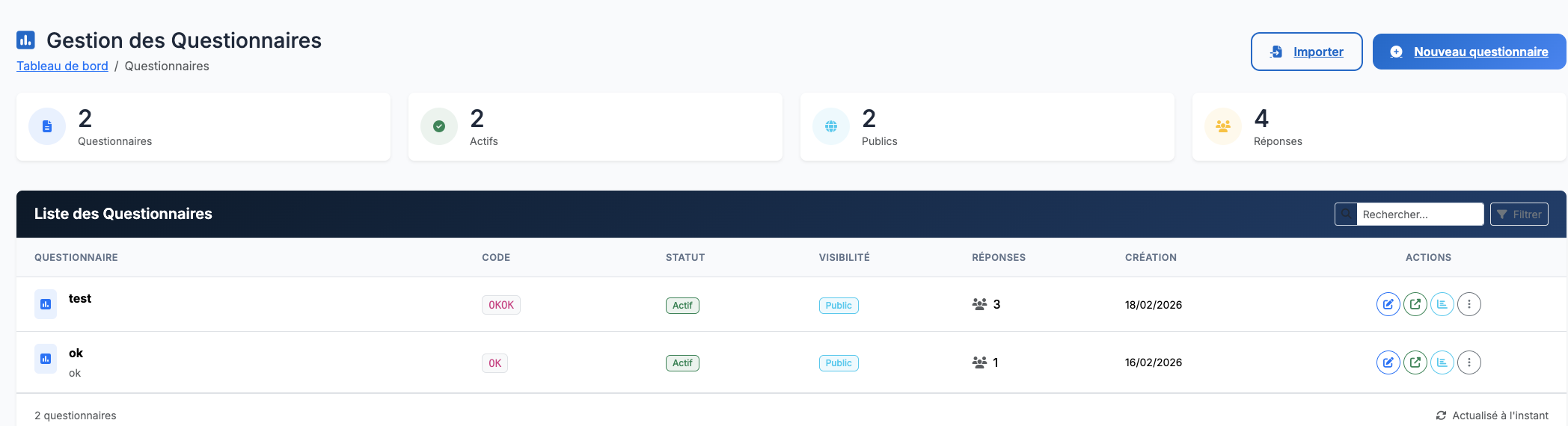 Questionnaires personnalisables